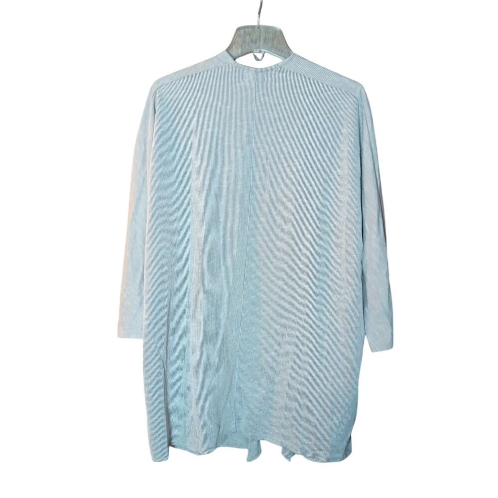 Donni. Women One Size Fits Most Gray White Pin Stripe Lagenlook Cardigan Sweater - Picture 2 of 5